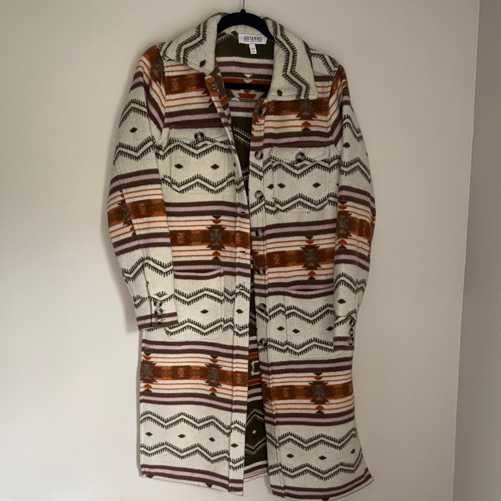 Shyanne Cream Trench Coat with Brown & Mauve Aztec Stripes